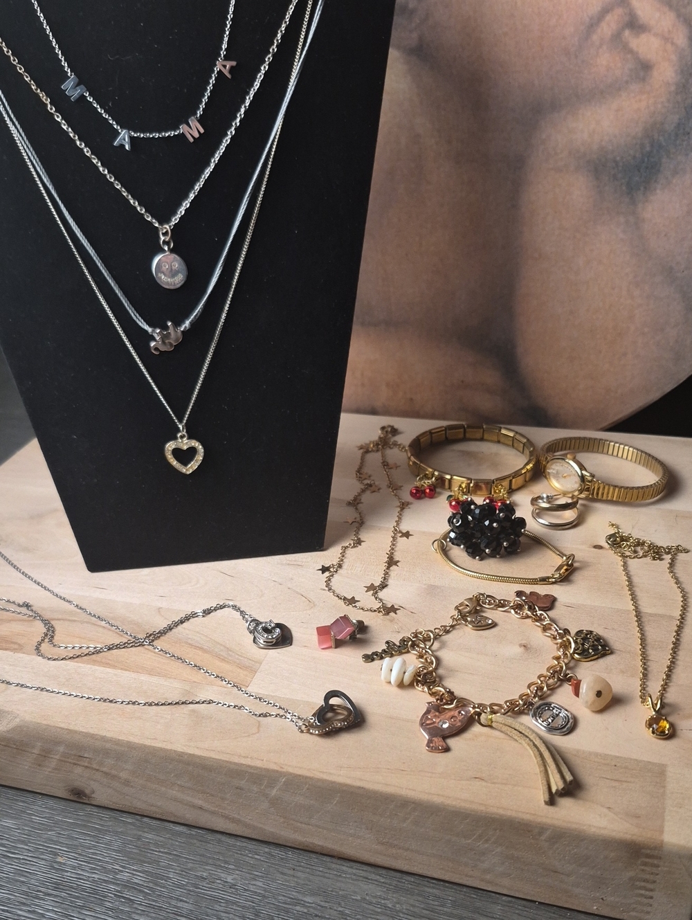 Layered Silver and Gold Heart Pendant Necklace Set - Women Jewelry